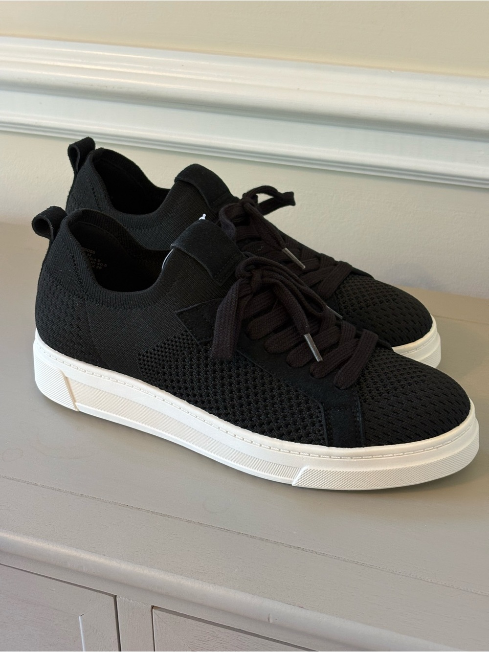 White Mountain Black Knit Lace-Up Sneakers with White Platform